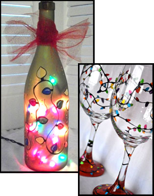 Wine Glasses and Lighted Wine Bottle